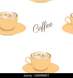 Seamless vector pattern with coffee cups and lettering Stock Vector