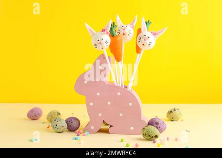 Delicious sweet cake pops on table. Easter holiday Stock Photo