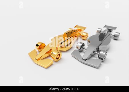 Sports gold and silver  car racing design on white  background. 3d illustration Stock Photo