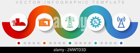 Power and energy infographic vector template with icon set, miscellaneous icons such as power plant, warehouse, powerline, service and antenna for web Stock Vector