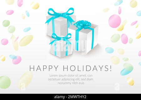 Festive template design with colorful confetti and gift boxes Stock Vector