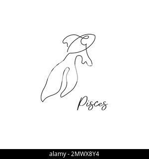 Astrology zodiac sign Pisces horoscope symbol in line art style isolated on white background Stock Vector