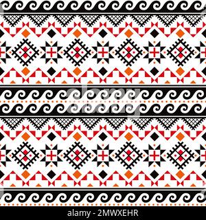 Ukrainian Pysanky vector seamless folk art pattern with waves and geometric motif - traditional Hutsul Easter eggs ornamental design Stock Vector