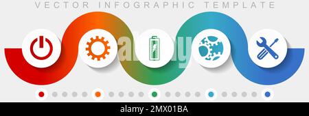 Industry infographic vector template with icon set, miscellaneous icons such as power, cogwheel, battery and tools for webdesign and mobile applicatio Stock Vector