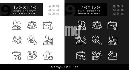 Job related pixel perfect linear icons set for dark, light mode Stock Vector