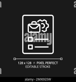 Job description pixel perfect white linear icon for dark theme Stock Vector