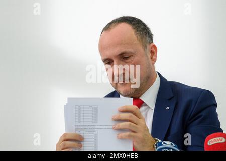 Magdeburg, Germany. 02nd Feb, 2023. Kay Barthel, President of the State Audit Office of Saxony-Anhalt, attends a press conference. Barthel has criticized the state government over rising personnel expenses. Credit: Klaus-Dietmar Gabbert/dpa/Alamy Live News Stock Photo
