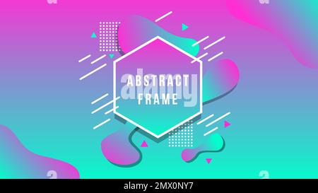 Liquid Shapes Background With A Frame. Purple light blue color gradient backdrop. Dynamic style banner design. Copy space. Geometric shapes wallpaper. Stock Vector