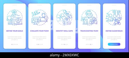 IT staffing tips blue gradient onboarding mobile app screen Stock Vector
