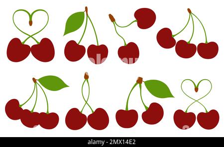 Illustration of different cherries isolated on white Stock Photo