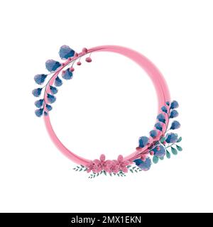 Elegant pink circular frame with watercolor painted flowers to include texts, messages and beautiful phrases Stock Vector