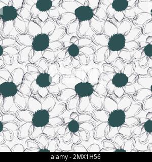 Seamless simple cute pattern of large on white background.Endless floral ornament with beautiful blossoms.Colourful backdrop for fabric,textile,linen Stock Photo