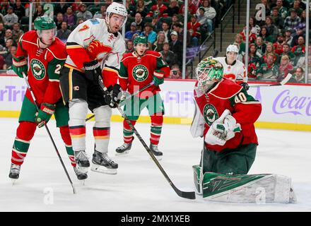 Calgary Flames defenseman TJ Brodie 7 goes airborne as Minnesota