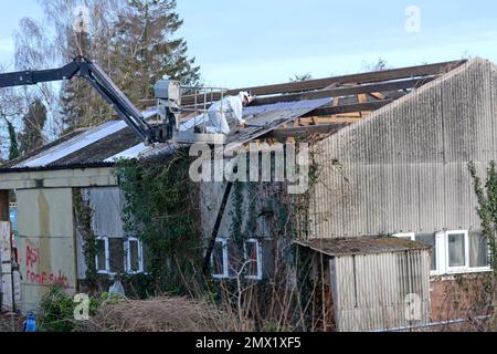 Removing aspestos from a roof, UK Stock Photo