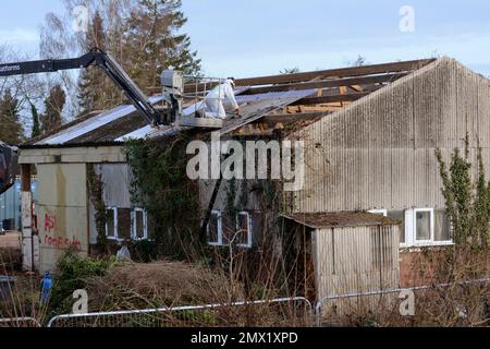 Removing aspestos from a roof, UK Stock Photo