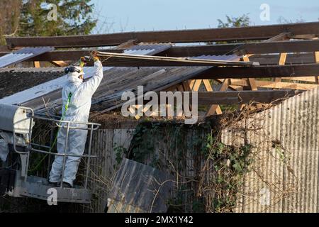 Removing aspestos from a roof, UK Stock Photo