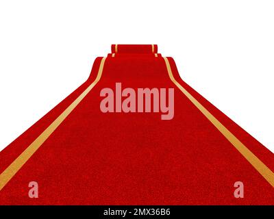 Rolled up red carpet isolated on white background. Stock Photo