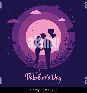Happy valentine's day kissing couples silhouette background, vector ...