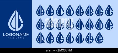 Collection of water drop letter logo design. Droplet letter logo brand set. Stock Vector