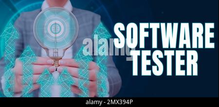 Conceptual caption Software Tester. Word Written on implemented to protect software against malicious attack Stock Photo