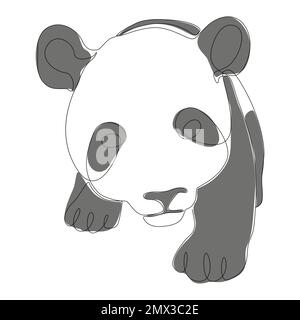 Panda head drawn by a single black line on a white background. Animal ...