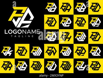 Set of hexagon F letter logo design. Modern letter F logo template bundle. Stock Vector