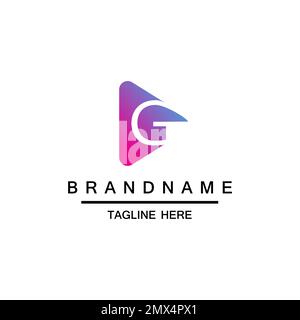 Colorful initial G letter digital media logo vector. Play button symbol with G letter in negative space style image vector Stock Vector