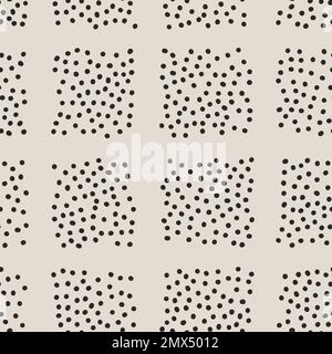 Seamless neutral polka dots pattern. Black hand-drawn circles on beige background. Abstract square of points ornament. Vector cell illustration for wa Stock Vector