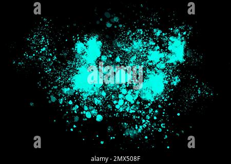 Multicolored watercolor splash blot light blue dots on a black background Stock Photo