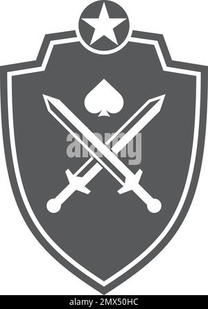 Vintage military label. Shield with crossed swords badge Stock Vector