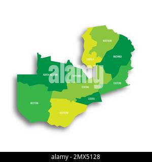 Zambia political map of administrative divisions Stock Vector