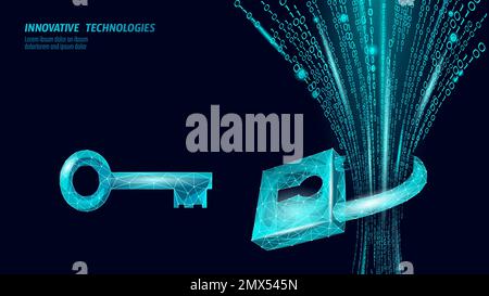 Cyber safety padlock on data mass. Internet security lock information privacy low poly polygonal future innovation technology network business concept Stock Vector