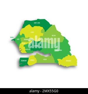 Senegal political map of administrative divisions Stock Vector