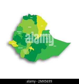 Ethiopia political map of administrative divisions Stock Vector