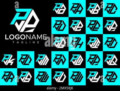 Set of hexagon P letter logo design. Modern letter P logo template bundle. Stock Vector