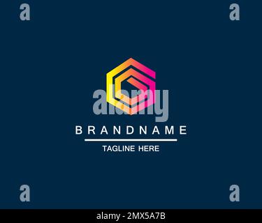 Initial letter G logo template with modern geometric 3d cube hexagonal illustration in flat design monogram symbol Stock Vector