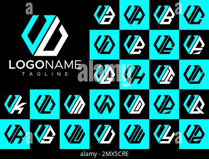 Set of hexagon V letter logo design. Modern letter V logo template bundle. Stock Vector