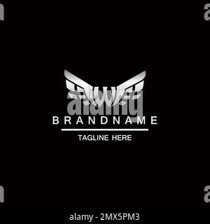 Modern wings shield template logo design. Monochrome, silhouette, color, retro rough versions. Vector design isolated on white background. For company Stock Vector