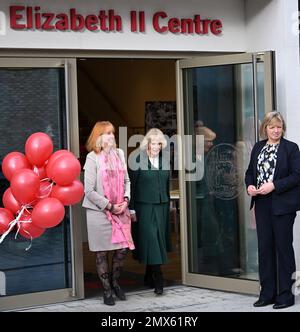 The Queen Consort talks to Coram CEO Carol Homden (left) at the 50th anniversary celebrations of children's reading charity Coram Beanstalk in London. Picture date: Thursday February 2, 2023. Stock Photo