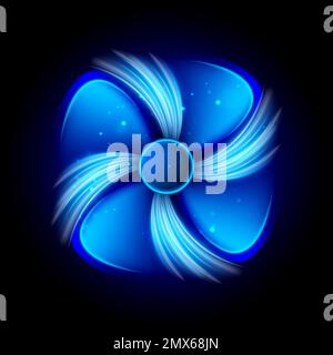 Fan icon with air or water currents. Propeller with air waves flow. Ventilator refrigeration, air conditioning, climate control. Air ventilation. Stock Vector