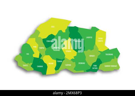 Bhutan political map of administrative divisions Stock Vector