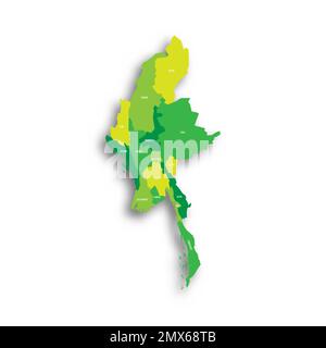 Myanmar political map of administrative divisions Stock Vector