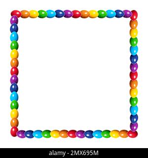 Square border made of rainbow colored eggs. Squared frame, made of multi colored, dyed chicken eggs. Traditionally used during Easter time as a gift. Stock Photo