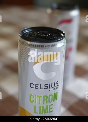 American energy drink manufacturer Celsius. Stock Photo