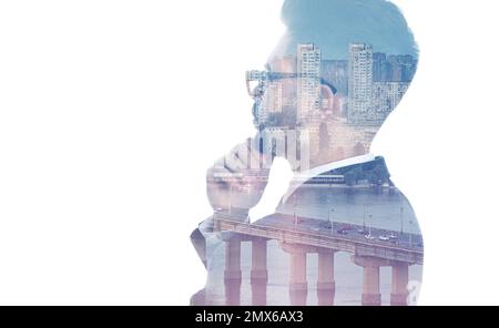 Double exposure of businessman and city landscape Stock Photo