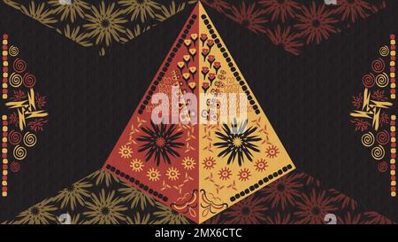 Traditional geometric ornate folk background, (pattern, background, decoration, wallpaper, texture, illustration, desktop, cover, card, gift, frame, Stock Photo