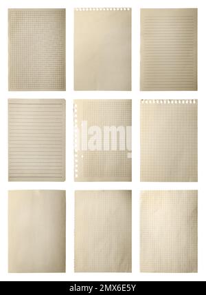 Set of different old notebook papers on white background Stock Photo