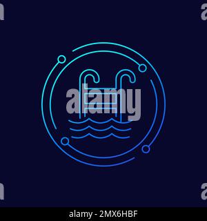swimming pool icon, linear design Stock Vector