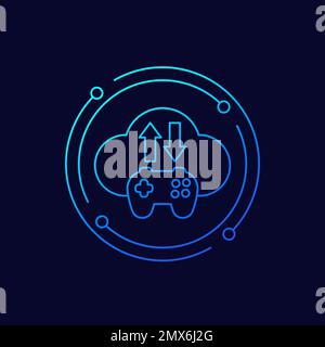 game server icon with gamepad and cloud, linear Stock Vector