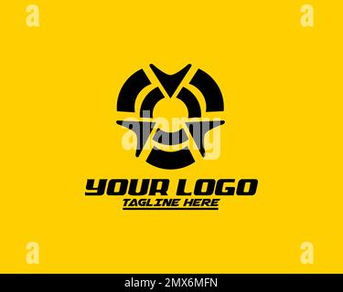 Abstract logo for business company. Corporate identity design element. Camera focus, frame epicenter, gun crosshair center logotype idea. Core, weapon Stock Vector
